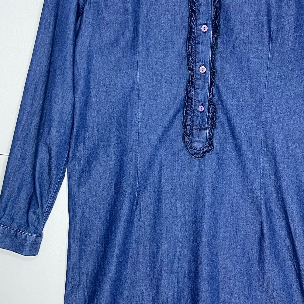 The Territory Ahead 10 Shirt Dress Chambray Vintage Ruffle Front Button Western - Picture 7 of 13